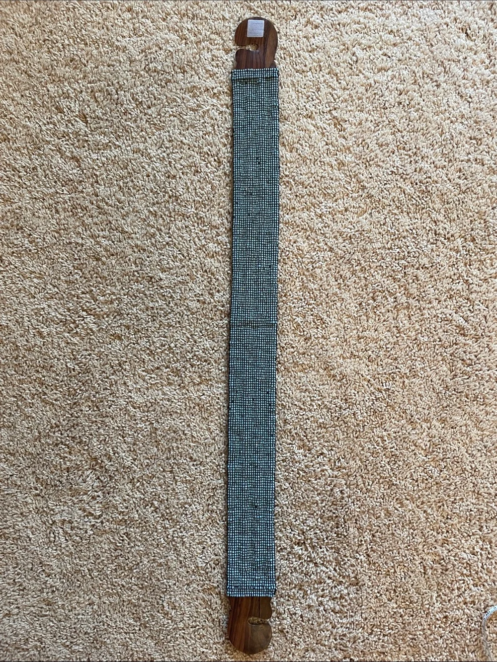 Beaded Turquoise Elastic Belt with Wooden Buckle